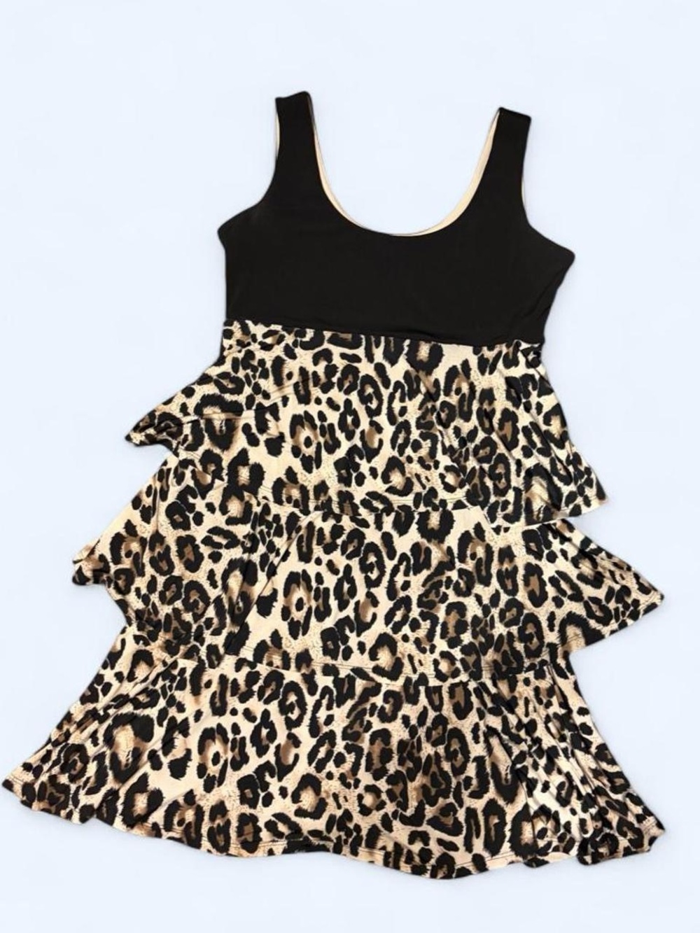 Sandra Darren Black Bodice Leopard Tiered Dress